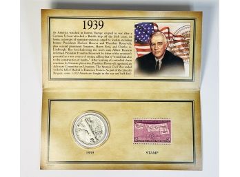 Historic Walking Liberty Stamp And Coin Collection - 1939 Half Dollar With History And Info