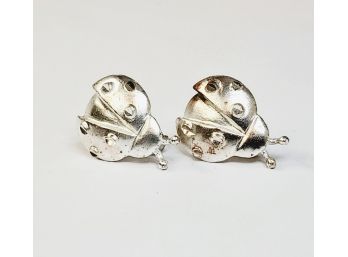 Small Steering Silver Lady Bug Earrings