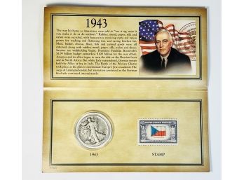 Historic Walking Liberty Stamp And Coin Collection - 1943 Half Dollar With History And Info