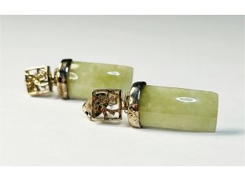 Vintage Asian Sterling Silver Jadeite Stone Color Hanging Earrings