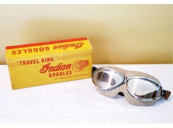 Vintage Pair Of Travel King Indian Goggles For Motorcycles & Aviators With Clear Lenses In Original Box!!!