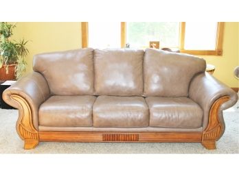 Palermo Italian Leather Sofa With Wood Trimmed Accents - Lot 1