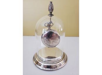 Antique Sterling Silver Working Elgin Pocket Watch In Reed Barton Domed Display