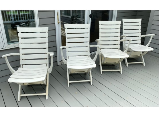A Set Of Four White Resin  Multi Position Armchairs TRICONFORT Made In France