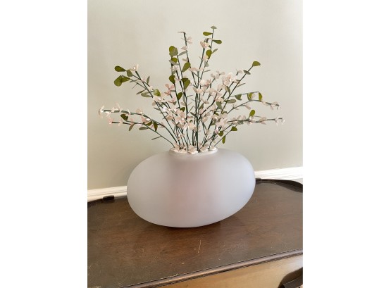 A Decorative Mouth Blown Frosted Glass Vase With Faux Flowers