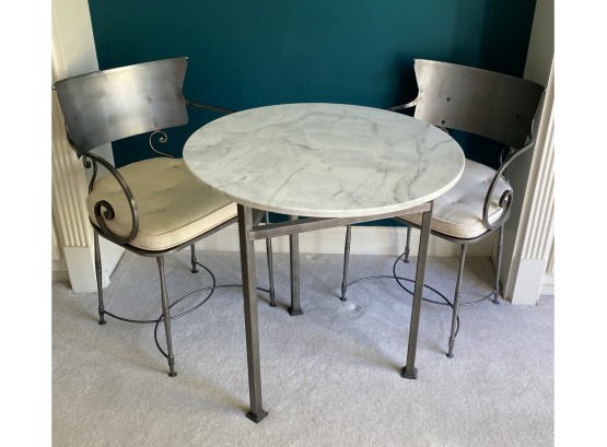 An Industrial Look Bistro Table With Chairs - Metal And Marble
