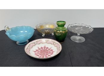 A Mixed Lot Of Decorative Items  Blue Murano Glass Small Bowl & More