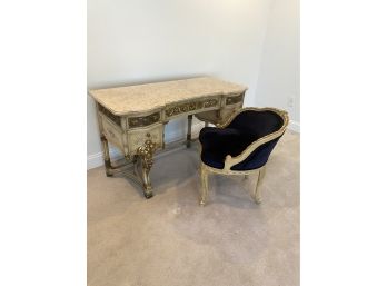 An Old  Ornate Marble Top Dressing Table With Chair