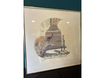A Signed Framed Embossed Peacock - Geese -  Print