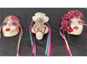 Mixed Lot Of Three Signed Ceramic Hand Painted Masks