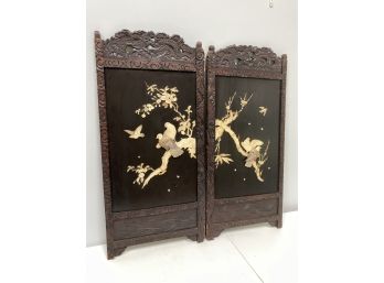 Two Vintage Asian Wall Mount  Wood Panels