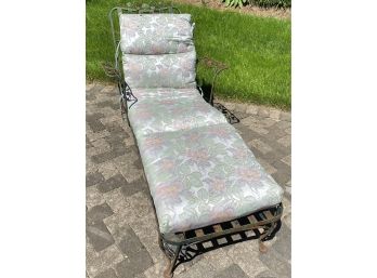 A Vintage Wrought Iron Outdoor Chaise With Sunbrella Cushions