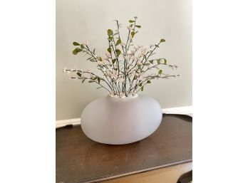 A Decorative Mouth Blown Frosted Glass Vase With Faux Flowers
