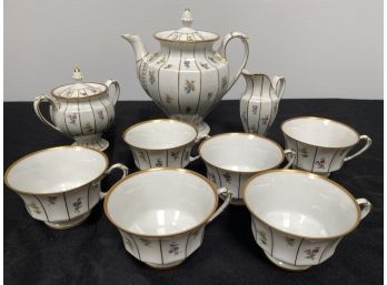 FURSTENBERG Tea Pot, Sugar, Creamer & 6 Tea Cups Flowers & Trimmed In Gold Made In Germany