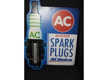 15x20 Metal AC Spark Plugs Sign With Thermometer