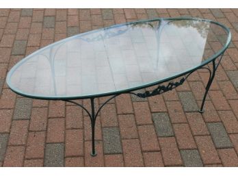 Very Nice Old Green Painted Metal Glass Top Coffee Table From Country Home