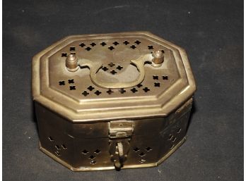 Old Brass Box With Foreign Coins