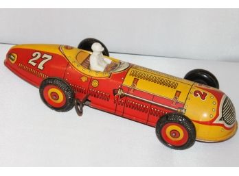 Large Old Marx Tin Wind Up Race Car Toy - Clean With Nice Colors