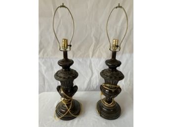 Two Brown Ceramic Table Lamps.  No Shades.