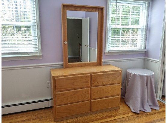 Six Drawer Oak Dresser With Mirror