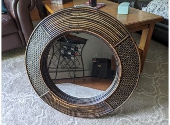 Round Mirror With A Bamboo And Rattan Frame