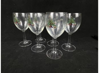 Set Of 6 Christmas Wine Glasses