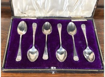 Wonderful Set Of 6 Sterling Silver Antique Small Spoons English Hallmarks Date 1909 By WALKER & HALL - Lovley