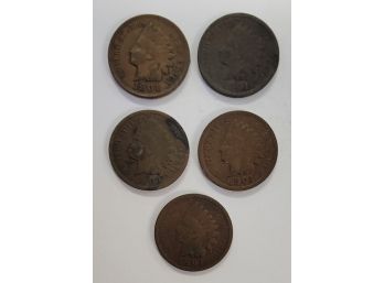 1901 Indian Head Pennies (Lot Of 5)