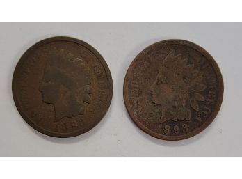 1893 Indian Head Pennies (Lot Of 2)