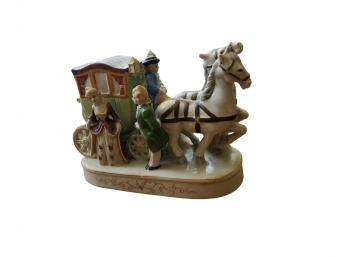 Horse And Carriage Porcelain Figurine Japan