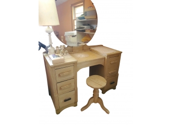Vanity Desk With Round Mirror And Stool
