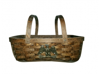 Hand Woven Colonial Basket With Brass Eagle