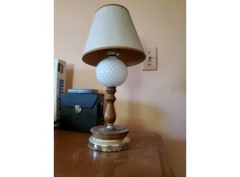 Hobnail Milk Glass And Wood Lamp