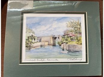 Signed Watercolor -Bermuda-somerset Bridge-c Holding