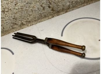 Vintage Hair Crimper/curling Iron With Wooden Handle