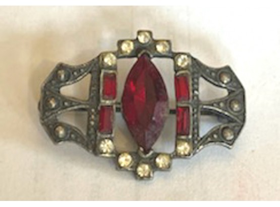 ANTIQUE PIN, Red & Clear Stones