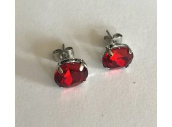 Bright Red Glass Pierced Earrings