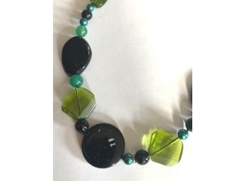 Glass Bracelet Of Greens And Black #2