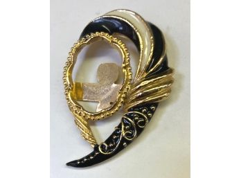 Very Cool Gold Tone Pin With Black Enamel Decoration Signed 'LMO'