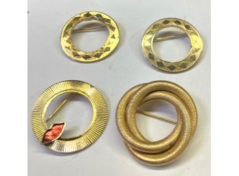 FOUR Gold Tone Circle Pins