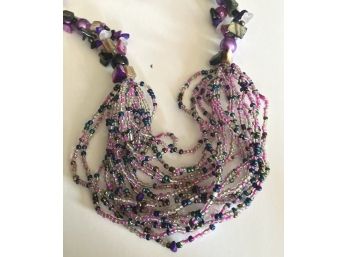 Multi Strand Necklace Of Purple & Black Beads