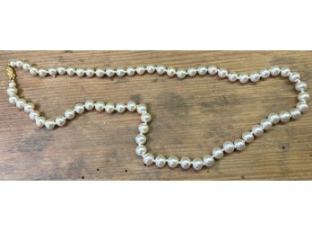 25' String Of Pearls With Gold Tone Clasp Marked JAPAN