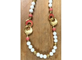 Bold & Beautiful RED, WHITE & GOLD NECKLACE Signed 'NAPIER'