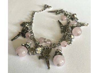 Charm Style Bracelet With Pink Stones, Baskets, Rhinestones & Fairies