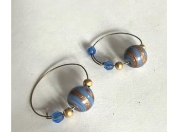 Very Attractive Loop Earrings With Blue & Gold