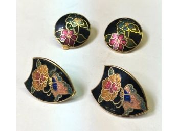 TWO PAIRS OF CLOISONNE EARRINGS, Clip On