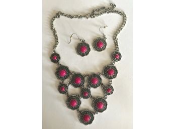 Cluster Of RUBY RED NECKLACE & MATCHING EARRINGS