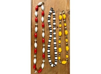 THREE COLORFUL NECKLACES, Red & White, Yellow & Black Black & White
