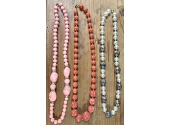 THREE Necklaces In Shades Of PINK, RED & Multi Color
