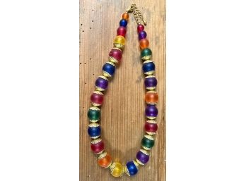 RAINBOW COLORFUL NECKLACE  WITH GOLD TONE